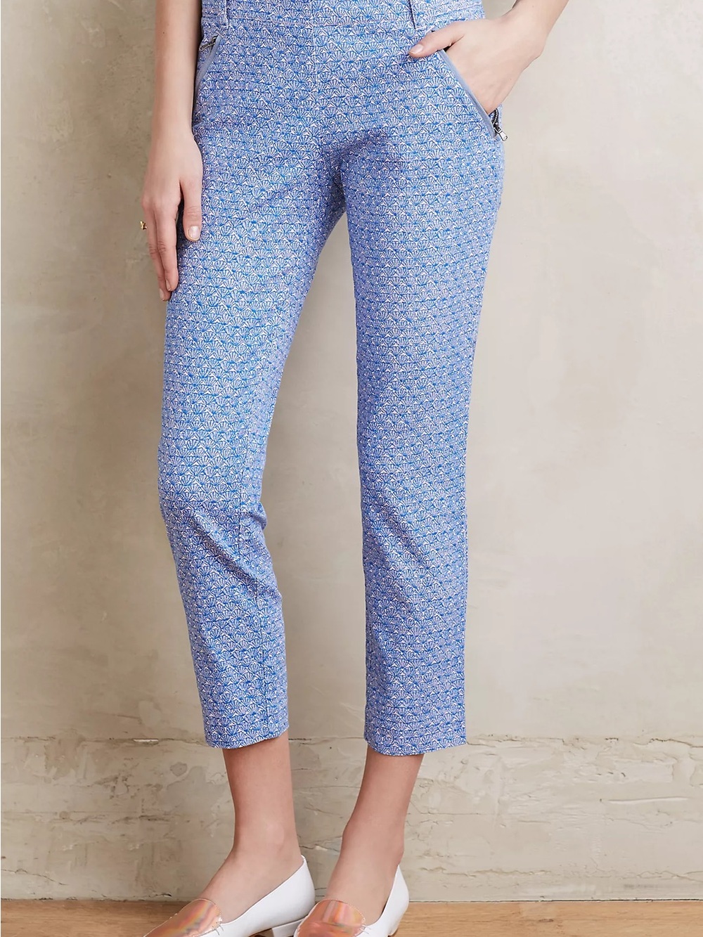 Anthropologie Cartonnier "Charlie Trouser" Blue Seashell Print Ankle Pants Sz 4